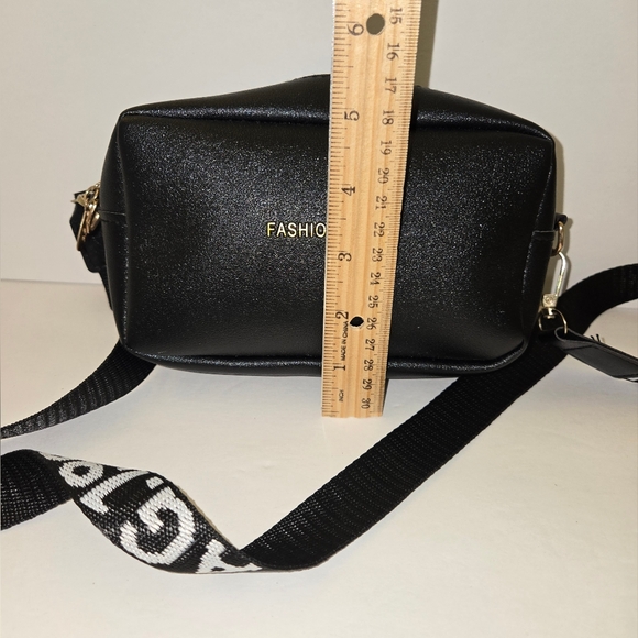 Square Mini Black Crossbody Bag with Logo Strap NEW - Picture 7 of 10